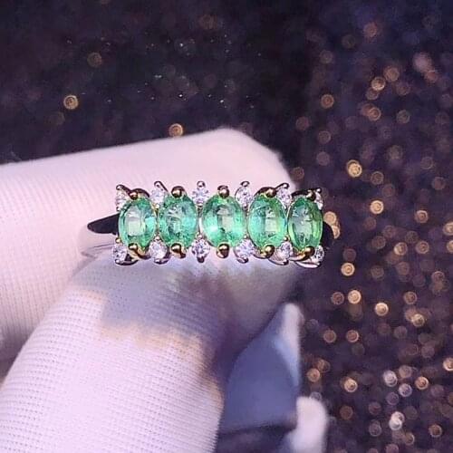 CoLife Jewelry 100% Natural Colombia Emerald Ring for Office Woman 5 Pieces 3*4mm Emerald Silver Ring 925 Silver Emerald Jewelry