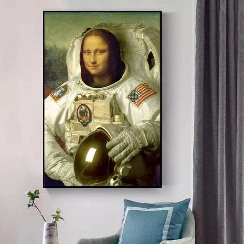 Funny Art Mona Lisa The Astronaut Canvas Prints Abstract Wall Art Posters and Prints Cuadros for Living Room Decoration