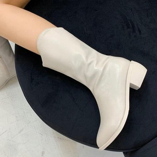 Fashion New Pointed Western Boots Women Autumn Shoes Square Heel Black White Knight Boots Fall Winter Side zipper Mid Calf Boots