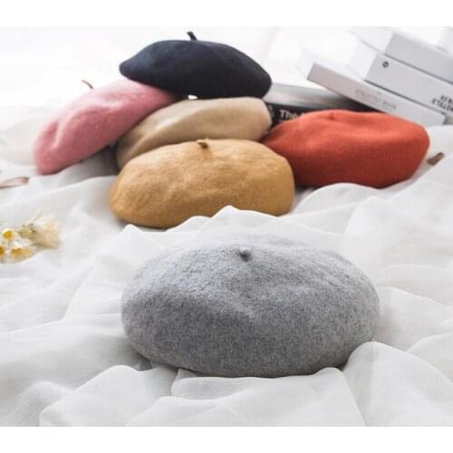 Women Girl Beret Warm Winter Beanie Hat Cap Vintage Plain Beret Hats Solid Color Elegant Lady Winter Caps