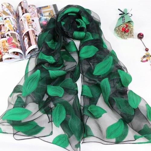 New Lace Embroidery Hollow Cut Flowers Leaves Womens Silk Scarf Long Fashion Summer High Quality Beach Shawl Scarves Stole