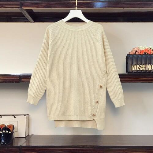 Plus size New 2021 Winter Spring Women Sweater Pullovers Irregular buttons Minimalist Oversize Knitted Elegant Ladies Jumpers