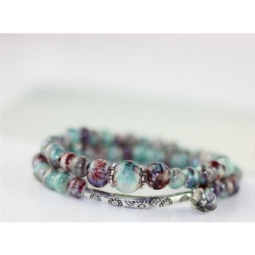 Wholesale Womens Bracelet Vintage Charm Ceramic Round Chain Beaded Bracelete & Bangles Fashion Accessory