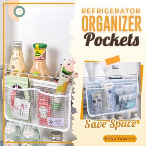 1pcs Refrigerator Storage Mesh Bag Two Grids Hanging Home Cabinet Tidy Seasoning Fruit Basket Fridge Kitchen Organizer Pocket