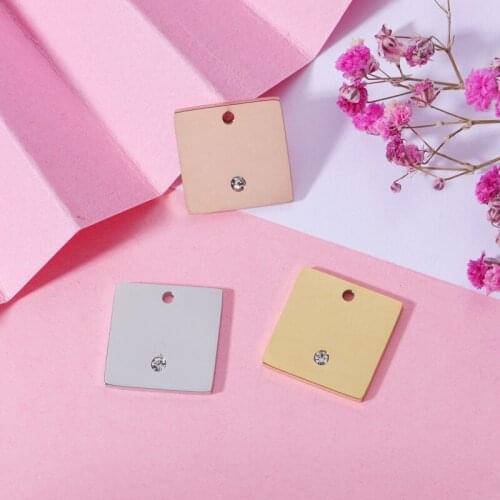 15mm Stainless Steel Square Charm Blank For Engrave Gold/Silver Color Metal Square Tag Charms Mirror Polished Wholesale 20pcs
