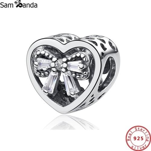 2020 Authentic 100% 925 Sterling Silver Charms Bow on Love Crystals Pave CZ Fit Original Bracelets Women DIY Jewelry