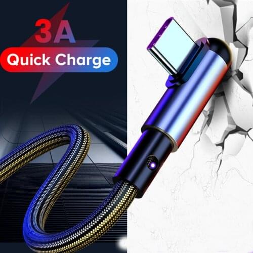 3A Nylon Type C Cable 90 Degree Fast Charger USB Type C Cable For Xiaomi Mi 8 Samsung Galaxy S10 Plus Mobile Phone USB-C Cord