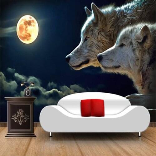 3D Stereo Moonlight Wolves Wall Papers Mural Photo Wallpaper For Living Room Home Decor Fresco Papel De Parede Para Quarto EM 3D