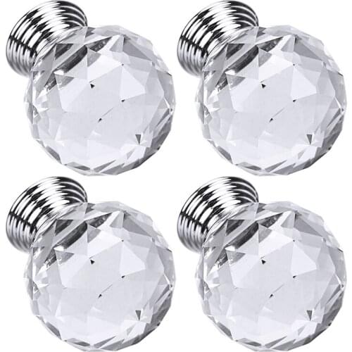 4pcs 30mm Cupboard Drawer Cabinet Handles Crystal Diamond Glass Door Knobs Door Wardrobe Handle Furniture Hardware Pull Kit