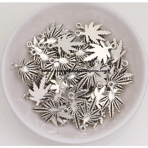 50Pcs/Lot) Zinc Alloy Tibetan Silver European Charm Maple-Leaf-Shape Pendant Size 19X12mm AD10036B