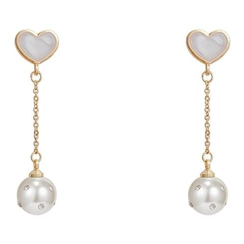 925 Silver Needle Love Pearl Tassel Long Earrings Female Ins Simple Fashion Earrings