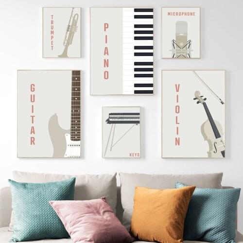 Abstract Piano Guitar Music Wall Art Canvas Painting Nordic Vintage Violin Posters Prints Wall Pictures For Living Room Decor