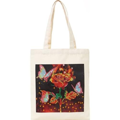 DIY Diamond Painting Reusable Gift , Shopping with Handles, Grocery , Fabric Tote Bag, Foldable, Strong& Eco Friendly Red rose