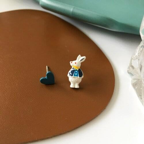 S925 Needle Bunny asymmetric earrings fresh lovely sweet girl heart rabbit earrings for women