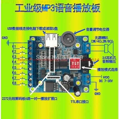 Free shipping 12V/24V can the sound of MP3 voice board / module, music / reminder