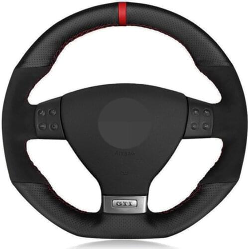 Car Steering Wheel Cover Hand-stitched Black Genuine Leather Suede For Volkswagen Golf 5 Mk5 GTI VW Golf 5 R32 Passat R GT 2005