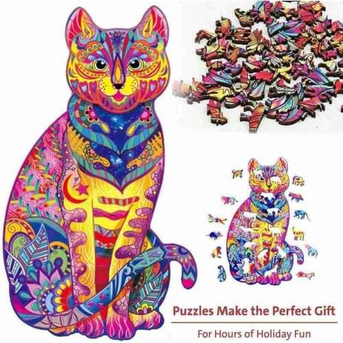 Animal Cat Wooden Puzzle Adults Children Eco-friendly Wood Diy Crafts Toys Jigsaw Puzzle Educational Birthday Gifts