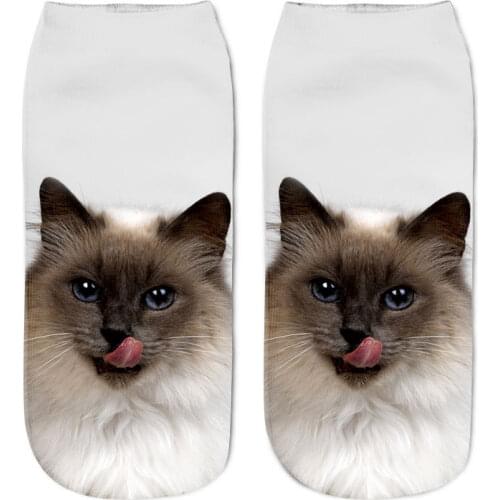 3D Printing Childrens Socks Design Funny Cute Cat Socks Unisex Gift Low Ankle Funny Socks 6-12 Years Old