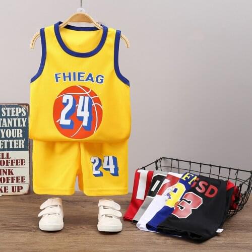 Childrens Basketball Suit New Sport Baby Boys Sleeveless T-shirt + Shorts Suit Toddler Kids Vest Shorts Summer Two Piece Set