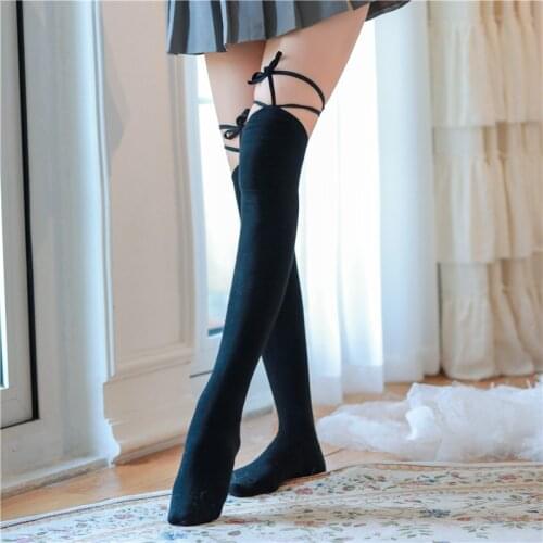 Cross Strap Knee-highs Lolita Socks Female Japanese Student Jk Stockings Gothic Over The Knee Pantyhose Anime Accessories