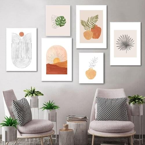 Gallery Wall Art Pictures Tropical Plants Canvas Painting Burnt Orange Boho Prints Abstract Line Art Posters Living Room Decor