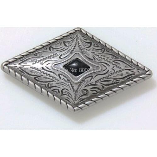 KB303) 10pc Prairie Dust Diamond Concho Antique-Silver w/ Black Turquoise Stone Concho