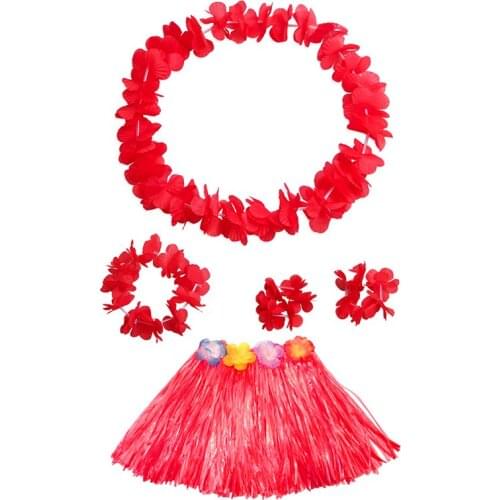 Kid/children Fake Hawaiian Grass Lei Skirt Flower Wristband Garland Fancy Suit