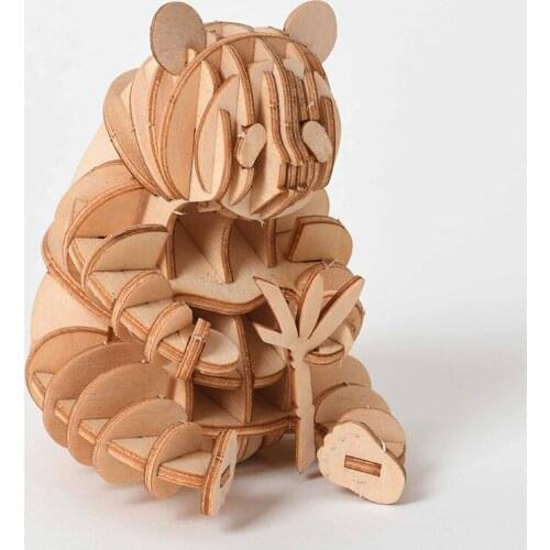 Laser Cutting DIY Animal Cat Dog Panda Toys 3D Wooden Puzzle Toy Assembly Model Wood Craft Kits Desk Decoration for Children Kid