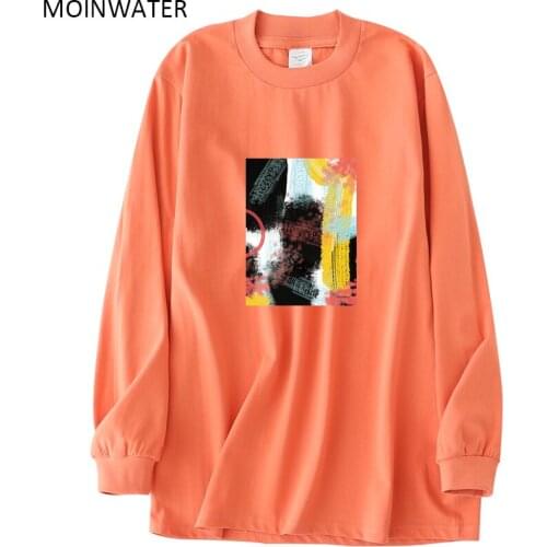 MOINWATER 2021 New Autumn Thick Women T shirts Female Fashion Orange Printed Long Sleeve Tees Tops MLT2136