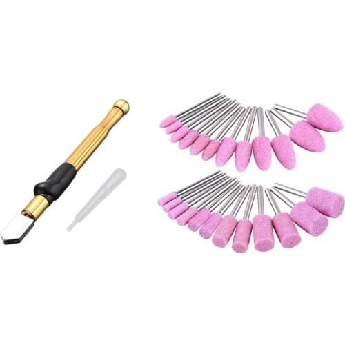 1 Set Glass Cutter Tool 2-19Mm Automatic Oiling Professional Cutter & 72 Pcs Mounted Points Abrasive Stone Heads Set