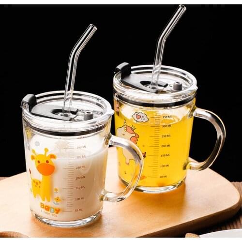 Baby Leak Proof Sippy Cups Infant Learn Drinking Water Cup Cartoon Glass with Straws Bottle Drinkware for Kids Feeding Accessory