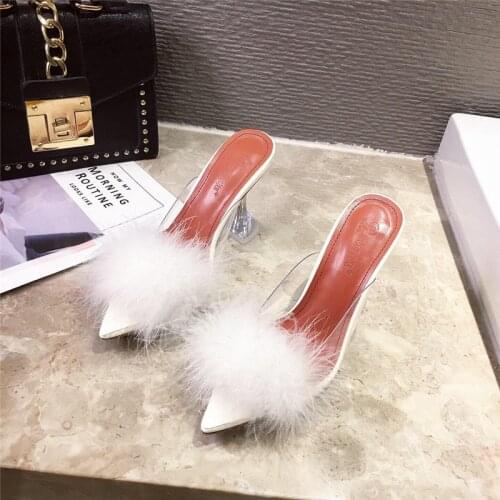 2021 Summer New Ladies High Heels With Two Characteristics Of Transparency And Feathers High Heels Designed For Girls