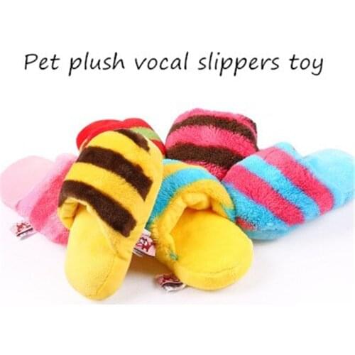 Pet plush vocal slippers toy bite toy Molar teeth bite toys Cute candy-colored slippers cats and dogs plush sound pet
