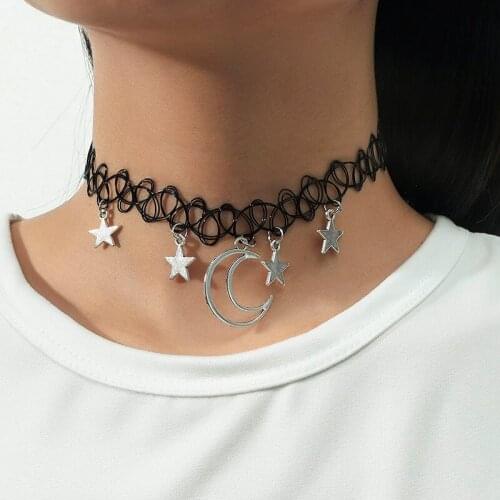Simple Black Elastic Telescopic Chain Chokers Necklaces For Women Girls Metal Hollow Moon Star Pendant Necklace Party Jewelry