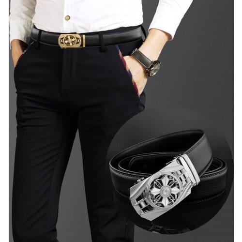 High Quality rotate round Automatic Buckle young men belt luxury famous brand genuine leather designer fashion ceinture homme