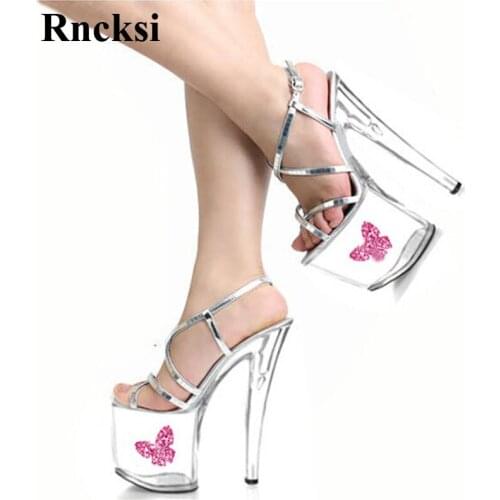 Rncksi New Fashion Transpant Platform with Straps sandals 20cm high heels dress womens shoes