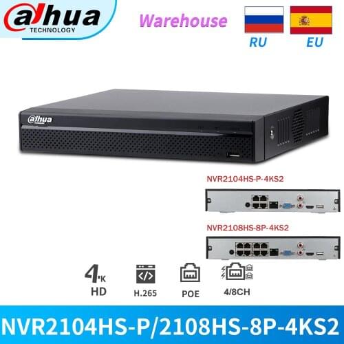 Dahua NVR PoE 4CH NVR2104HS-P-4KS2 NVR2108HS-8P-4KS2 8CH 4K Network Video Recorder Support Onvif For CCTV IP Camera Security