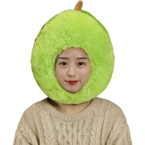 Adult Kids Lovely Cartoon Green Avocado Plush Hat Funny Fruit Fuzzy Fluffy Stuffed Toys Headgear Warm Cap Photo Props