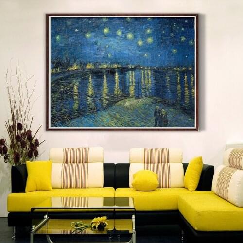 Blue Starry Night Over The Rhone Poster Canvas Print Painting Wall Art Living Room Home Decoration