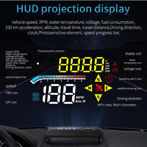 OBD2 USB GPS Head Up Display Dashboard Smart HUD Car 3.5 Inch RPM Speed Projector Temperature Speedometer Anti Fatigue Alarm