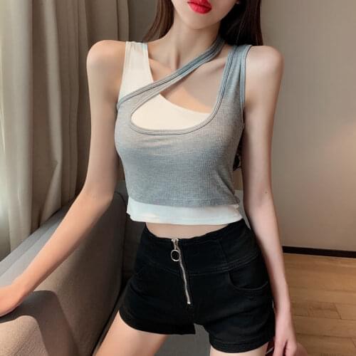 Summer Sexy Sleeveless irregular Slim Camisole Crop Top Women Camis Halter Top Buttons Women Tank womens fashion y2k top