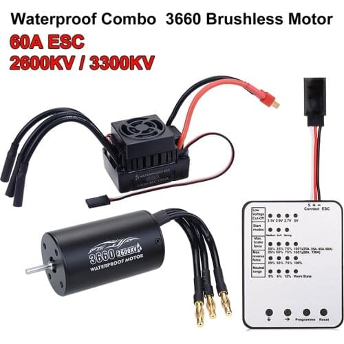 Waterproof 3660 2600KV 3300KV Brushless Motor 60A ESC for Tamiya Traxxas Slash Bandit Redcat 1/10 RC Car Truck Parts