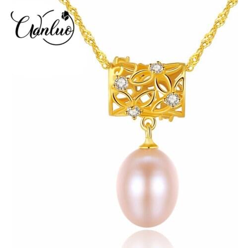 WANLUO Original White/Pink/Purple Pearls 18K Gold Pendant Natural Freshwater Pearl 925 Silver Necklace for Women Christmas Gift