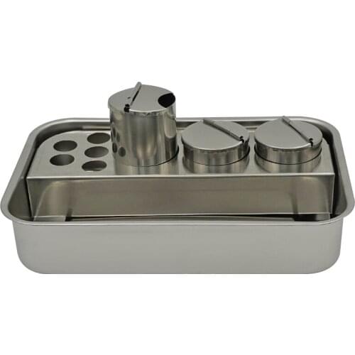 1set Stainless Steel Dental Tool Tray Dressing Plate Instrument Storage Box With 3 Bottles Oral Material Dentist Lab Equipment