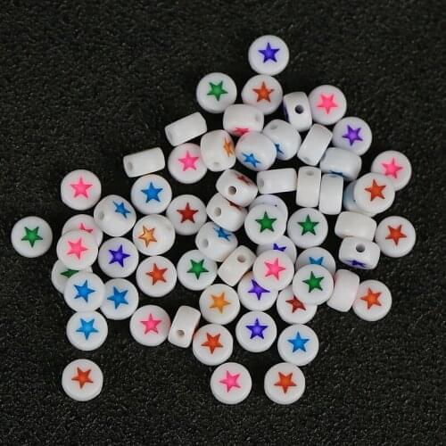 2021 New arrive 100pcs Round pinkycolor Heart &Star Acrylic Beads for DIY Jewelry Making 7*3.5mm wholesale