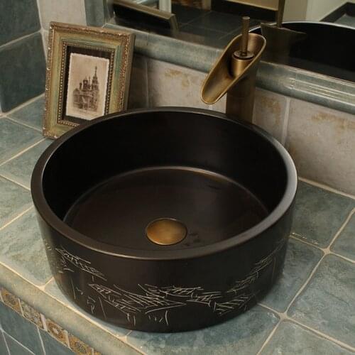 Antique retro style hand engraving basin wash basin counter basin