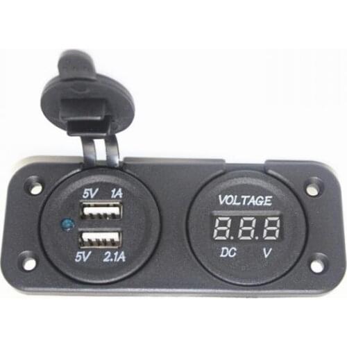 Car Boat Dual USB Charger and Voltmeter LED Backlight Waterproof