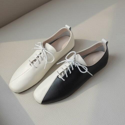 Plus size 33-43 womens genuine leather lace-up flats oxfords leisure espadrilles soft comfortable female sneakers casual shoes