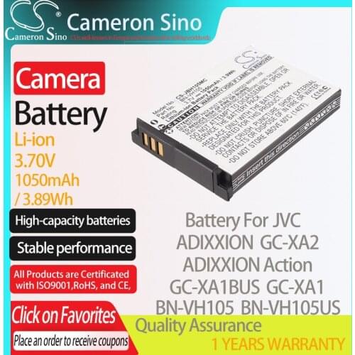 CameronSino Battery for JVC GC-XA1 ADIXXION ADIXXION Action GC-XA1BUS GC-XA2 fits JVC BN-VH105 BN-VH105US camera battery 1050mAh