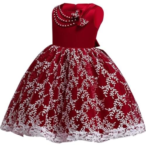 2021 Kids Elegant Pearl Cake Princess Dress Girls Dresses For Wedding Evening Party Embroidery Flower Girls Dress Girl Clothes